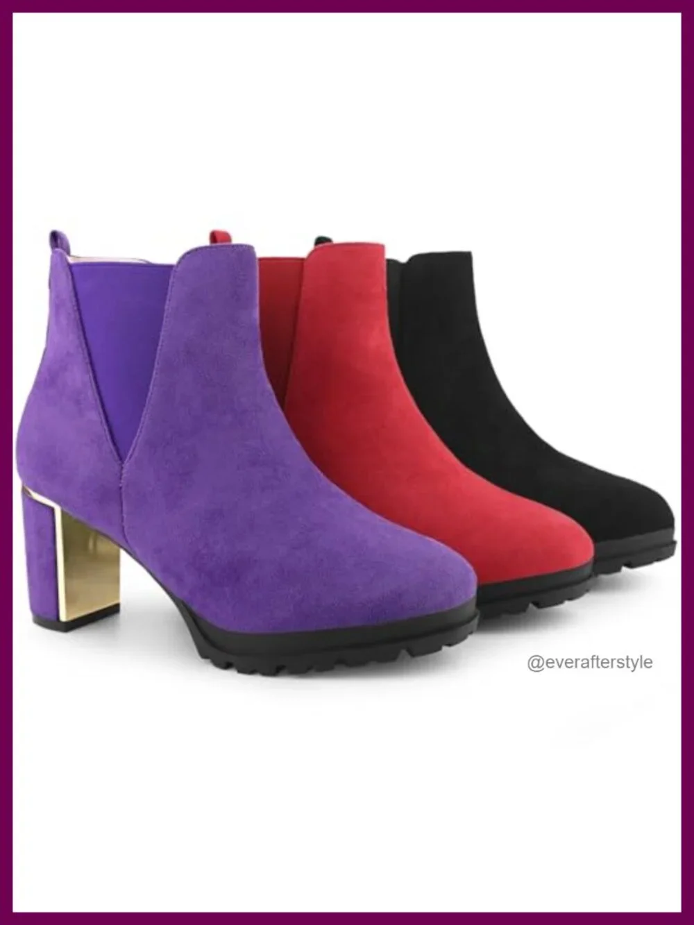 Faux Suede Platform Chelsea Ankle Boots Chunky Heels